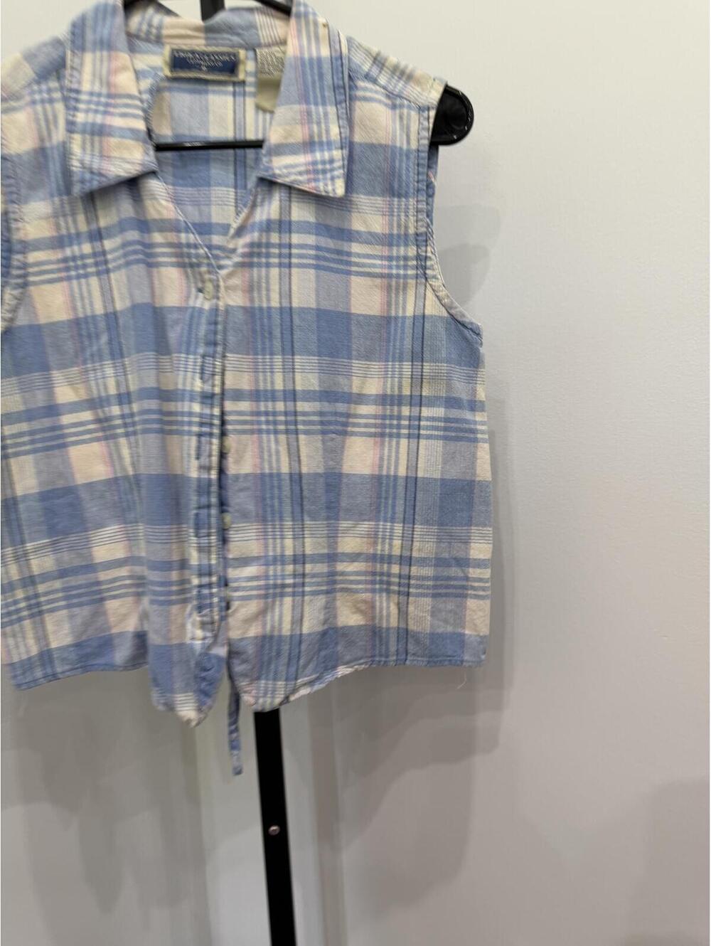 Vintage 90s Erika Classics Large Sleeveless Button-Up Plaid Shirt - Picture 3 of 6